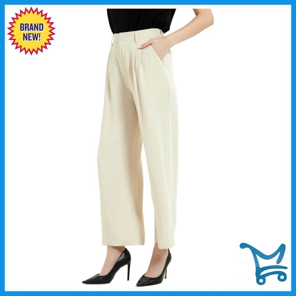 High Waist Straight Leg Work Pants, Wide Leg Trousers, Regular Waistband